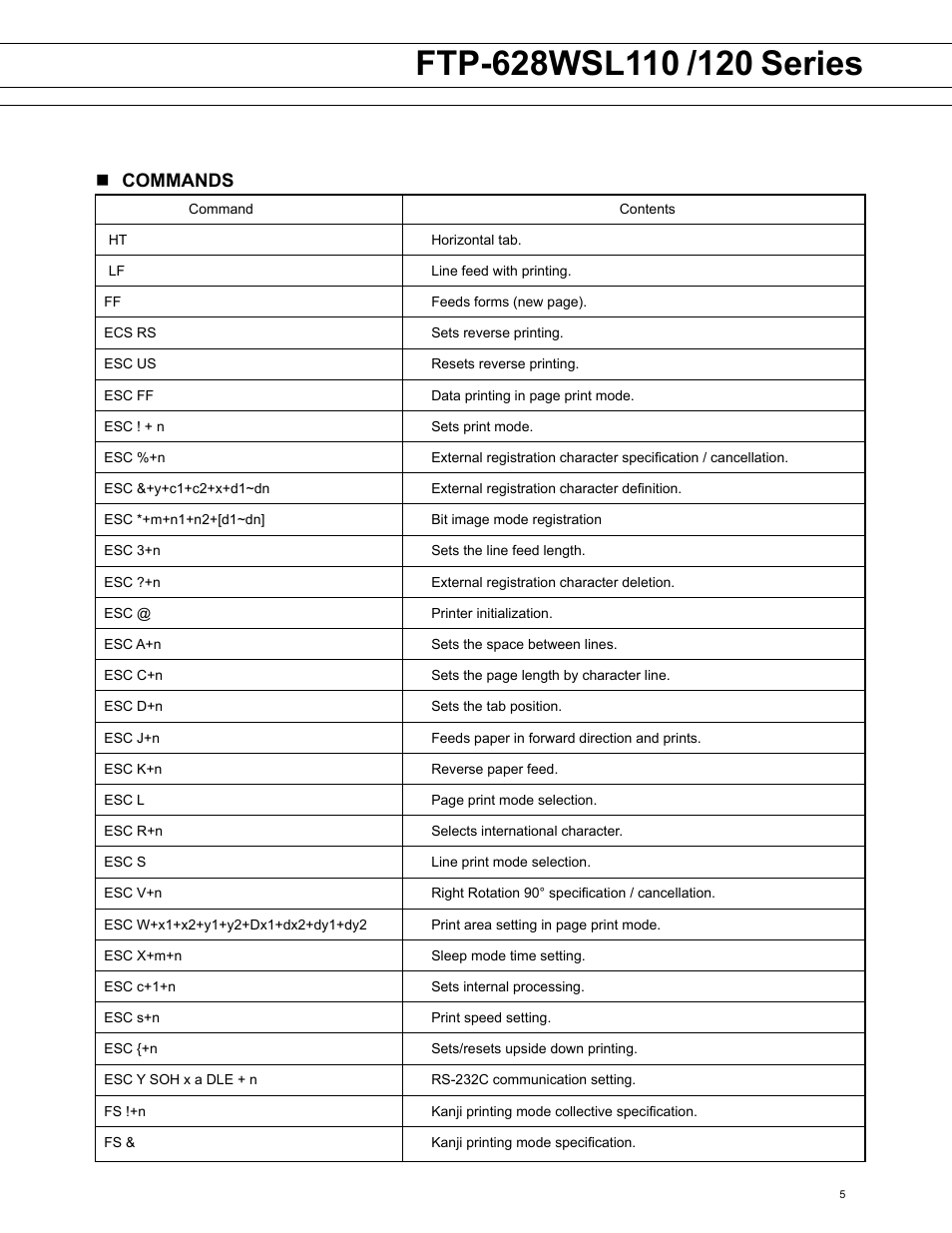 Ncommands | FUJITSU FTP-628WSL110 User Manual | Page 5 / 7