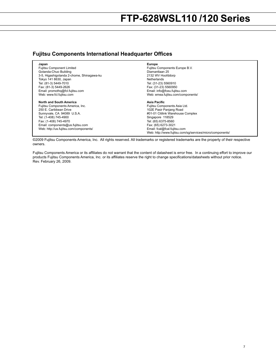 FUJITSU FTP-628WSL110 User Manual | Page 7 / 7