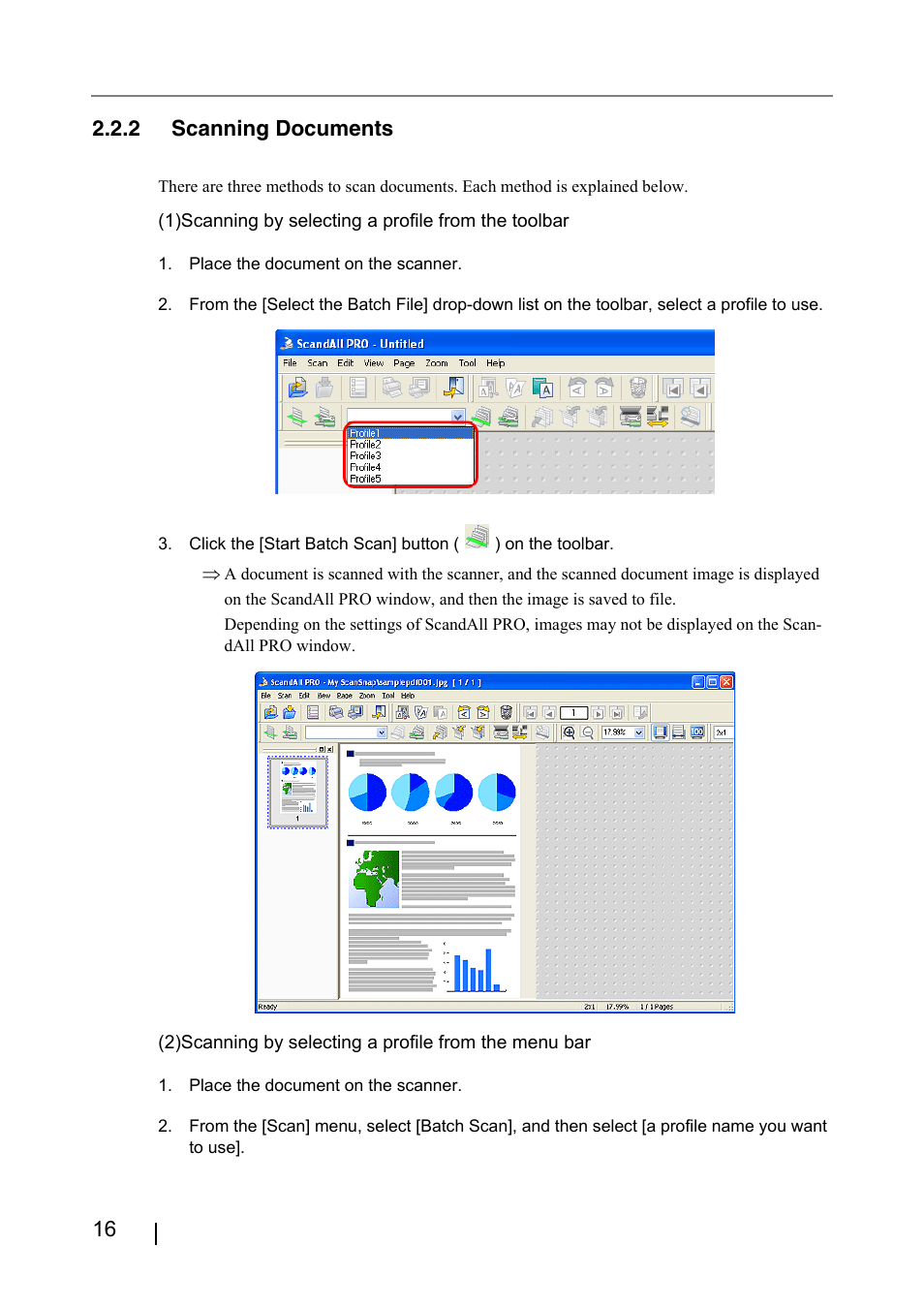 2 scanning documents, 2 scanning, Documents | FUJITSU ScandAll PRO P2WW-2410-01ENZ0 User Manual | Page 22 / 45