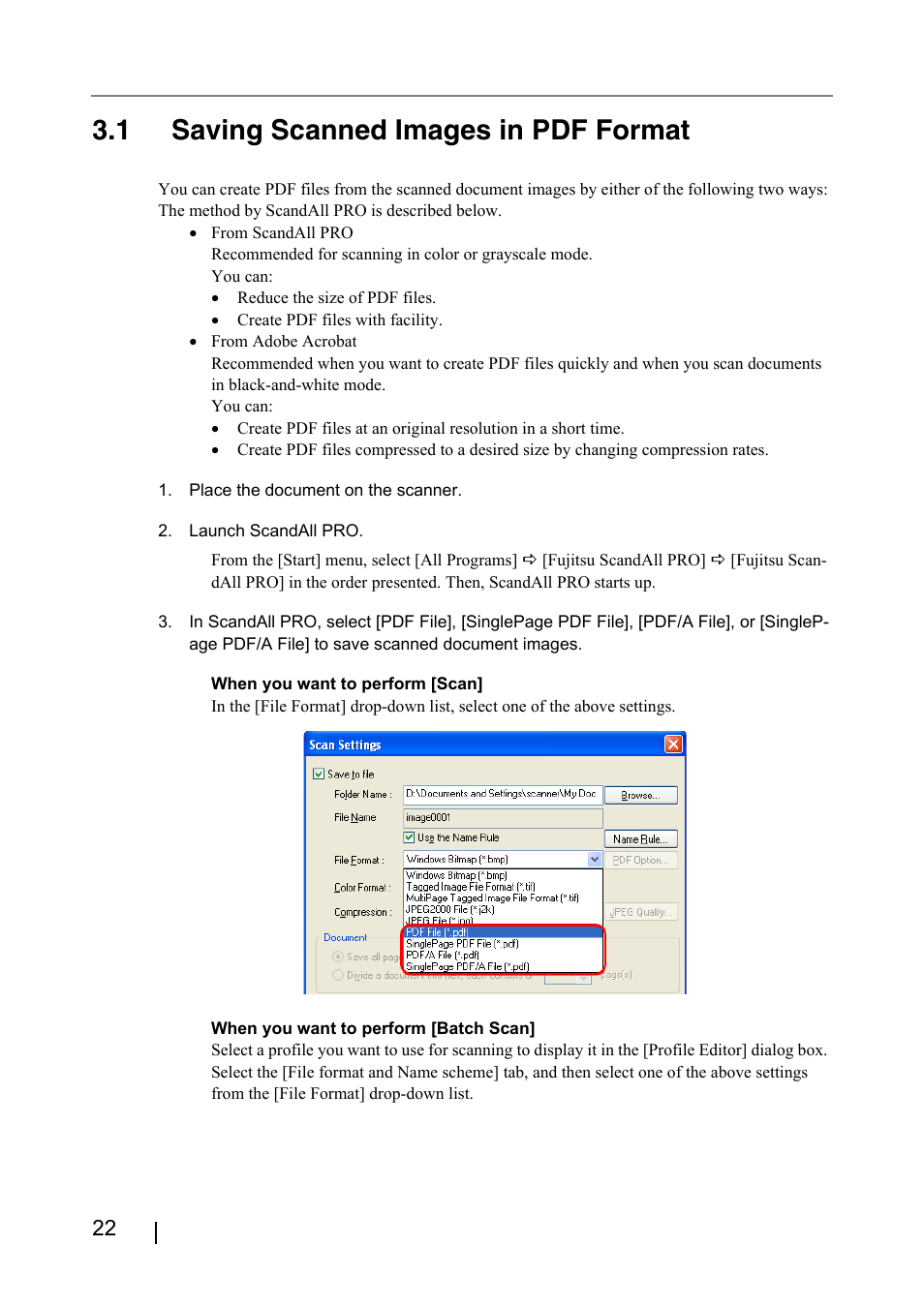 1 saving scanned images in pdf format | FUJITSU ScandAll PRO P2WW-2410-01ENZ0 User Manual | Page 28 / 45