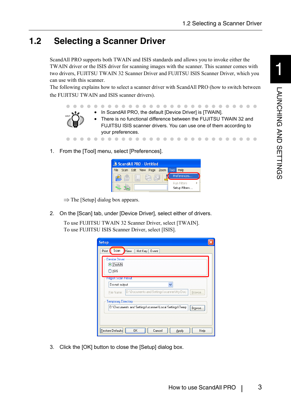 2 selecting a scanner driver | FUJITSU ScandAll PRO P2WW-2410-01ENZ0 User Manual | Page 9 / 45