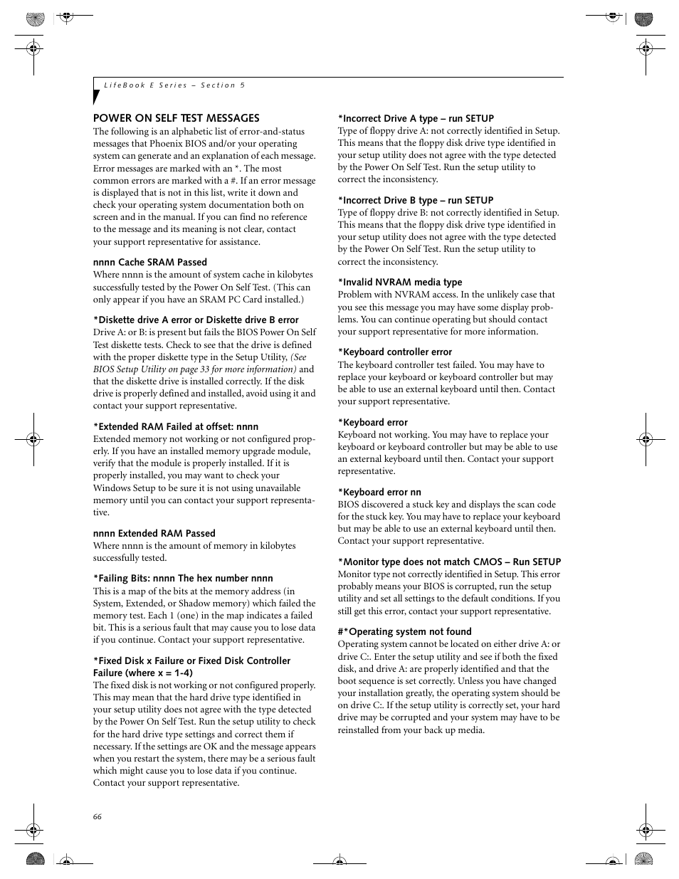 Power on self test messages, See power on self test messages on | FUJITSU E-6664 User Manual | Page 74 / 104
