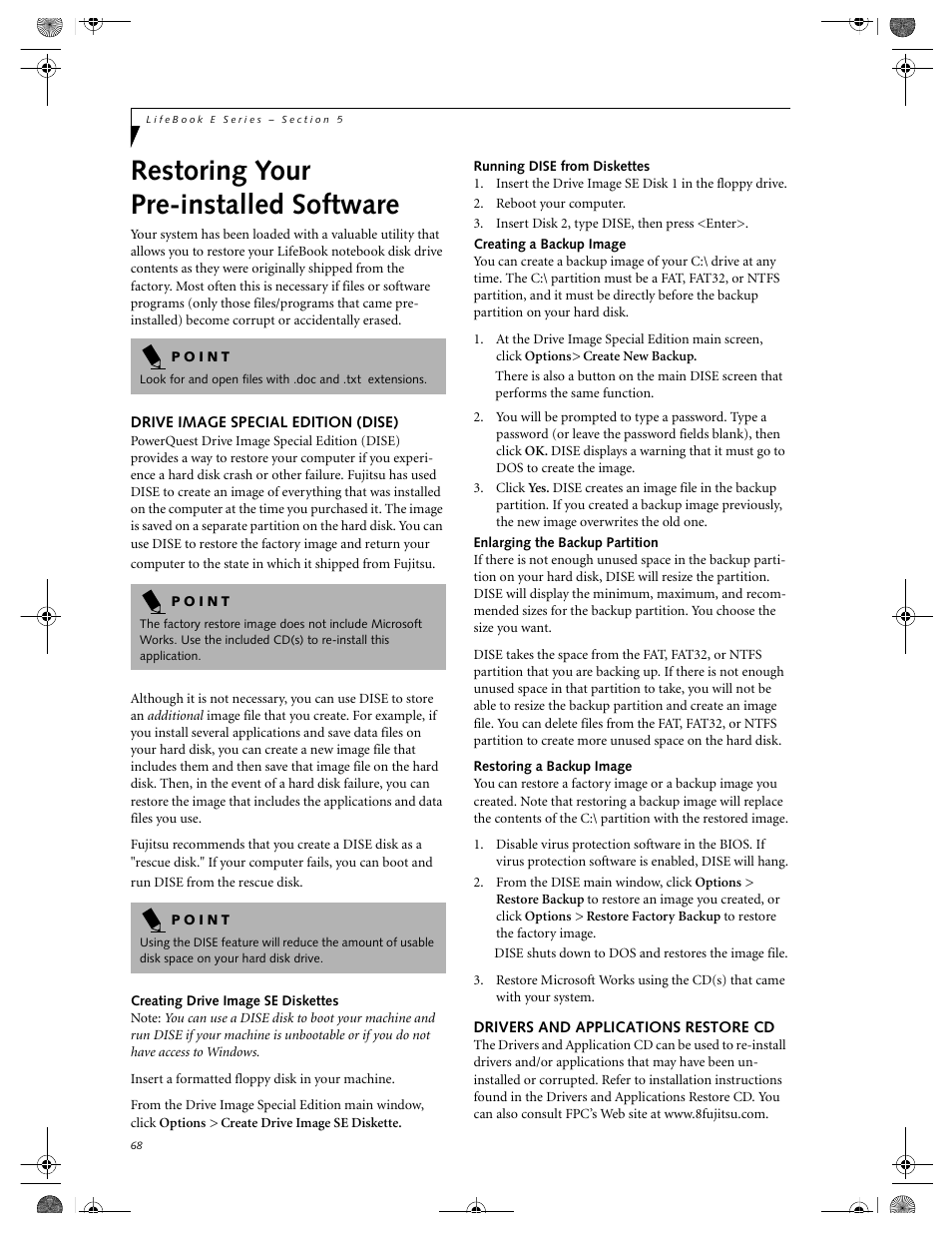 Restoring your pre-installed software | FUJITSU E-6664 User Manual | Page 76 / 104