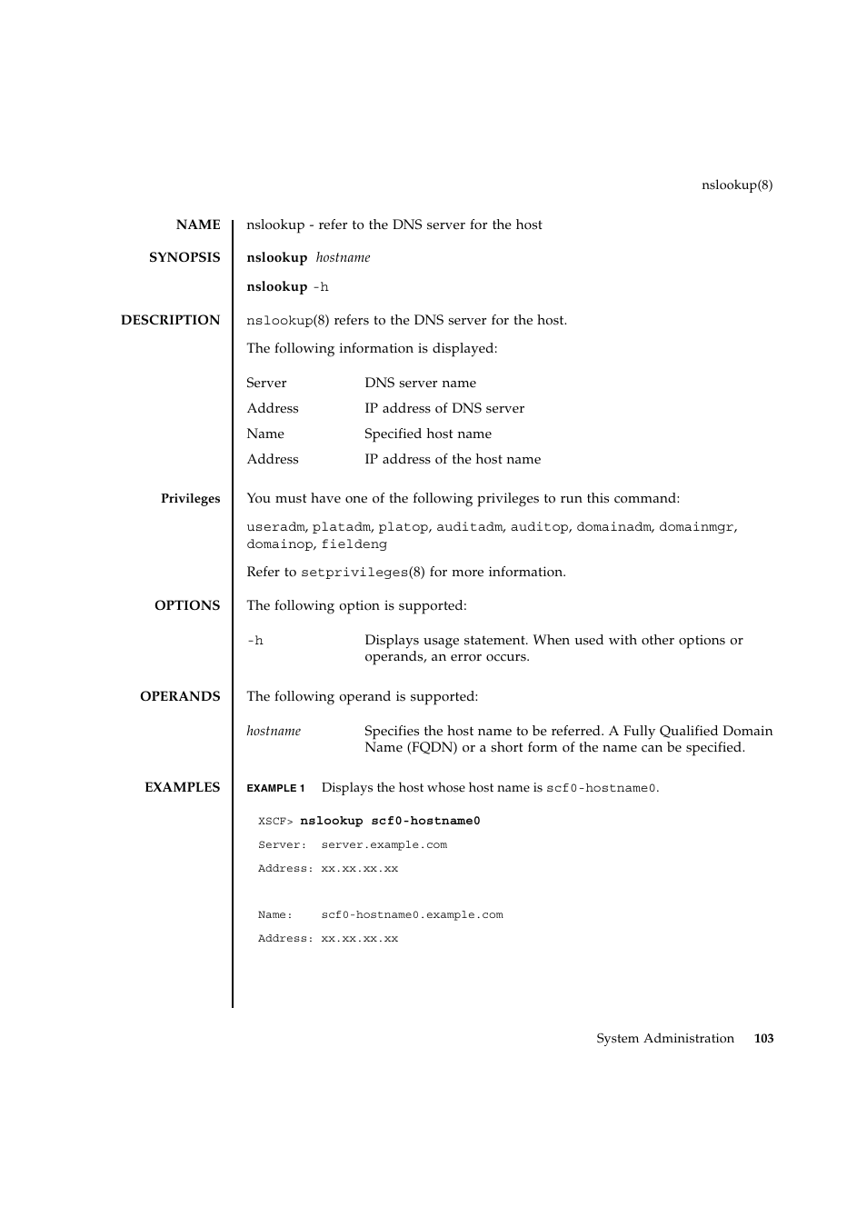 Nslookup | FUJITSU SPARC ENTERPRISE M9000 User Manual | Page 127 / 560