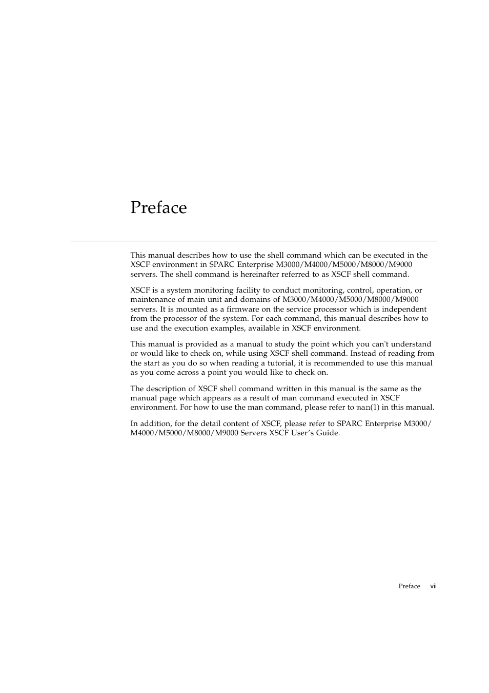 Preface, Preface vii | FUJITSU SPARC ENTERPRISE M9000 User Manual | Page 13 / 560