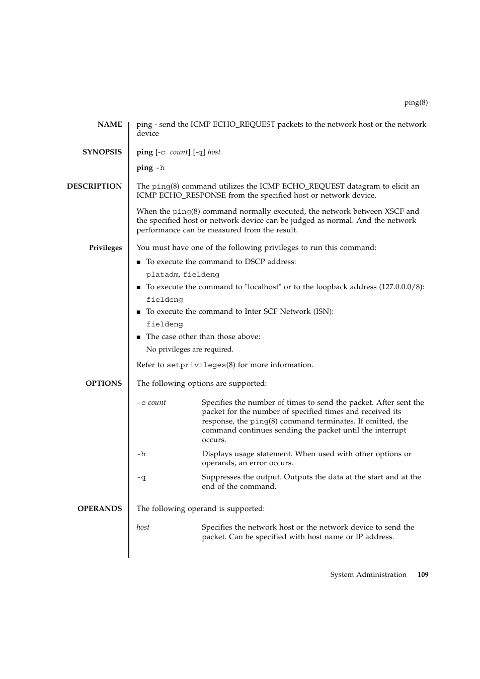 Ping | FUJITSU SPARC ENTERPRISE M9000 User Manual | Page 133 / 560