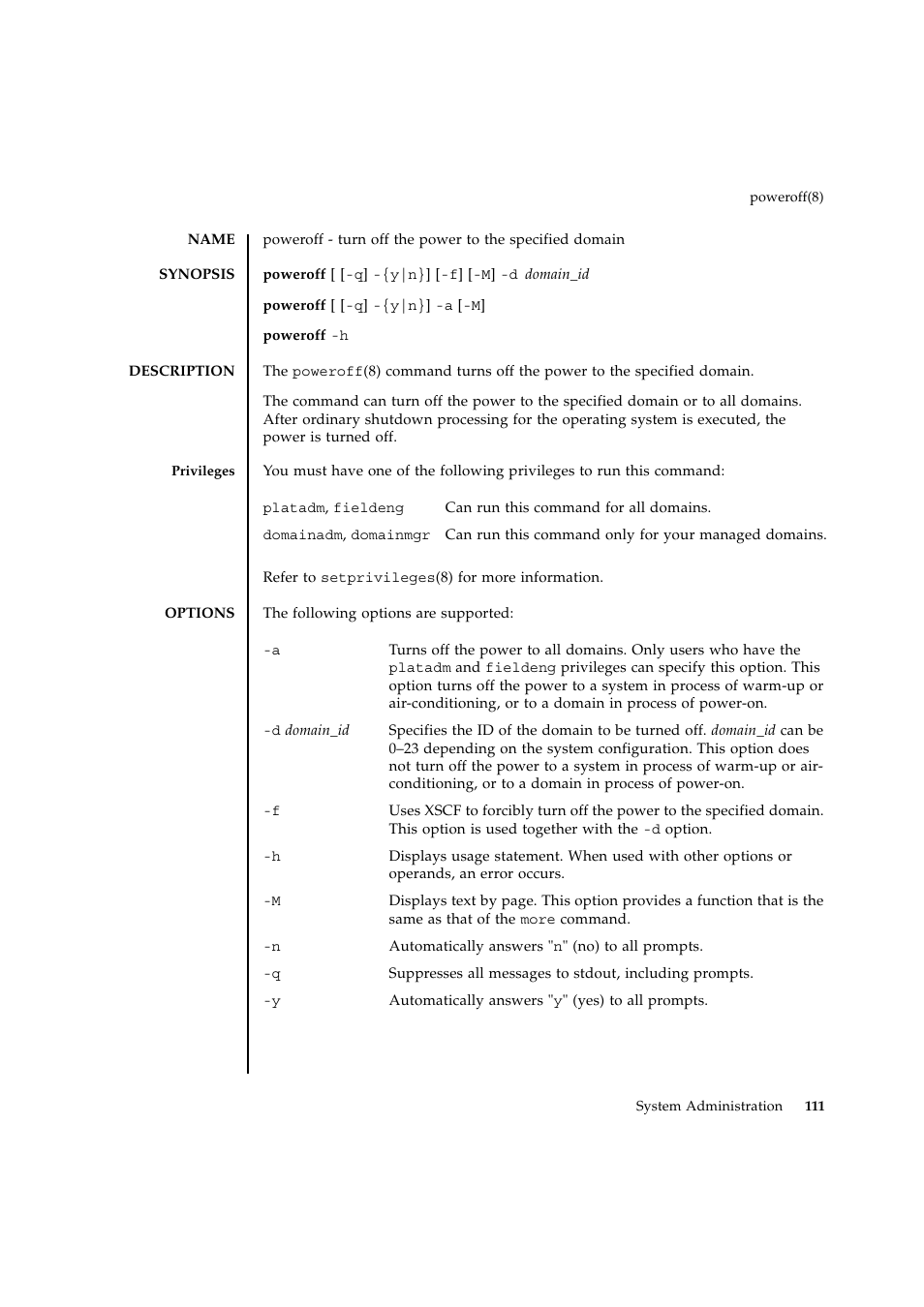 Poweroff | FUJITSU SPARC ENTERPRISE M9000 User Manual | Page 135 / 560