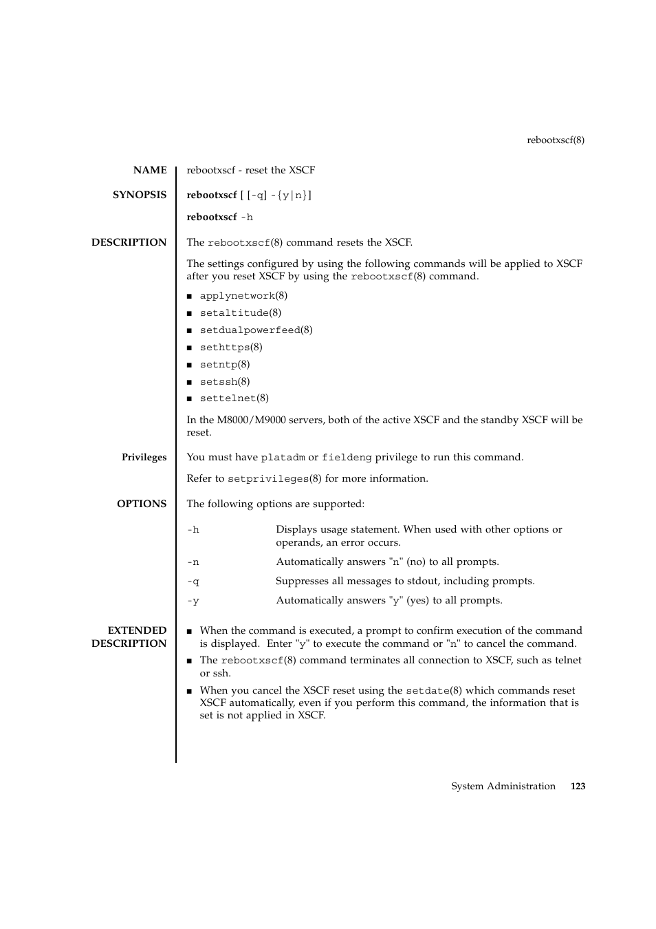 Rebootxscf | FUJITSU SPARC ENTERPRISE M9000 User Manual | Page 147 / 560