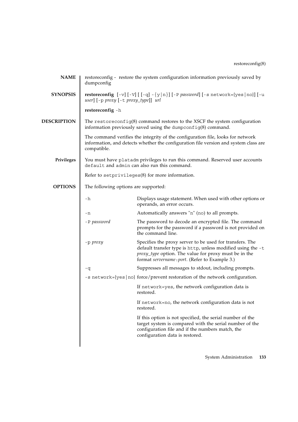 Restoreconfig | FUJITSU SPARC ENTERPRISE M9000 User Manual | Page 157 / 560