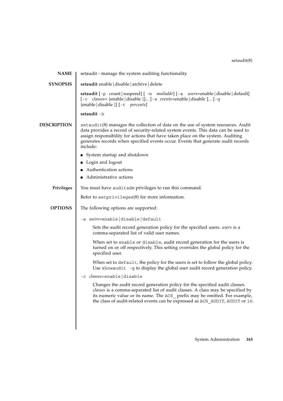 Setaudit | FUJITSU SPARC ENTERPRISE M9000 User Manual | Page 187 / 560