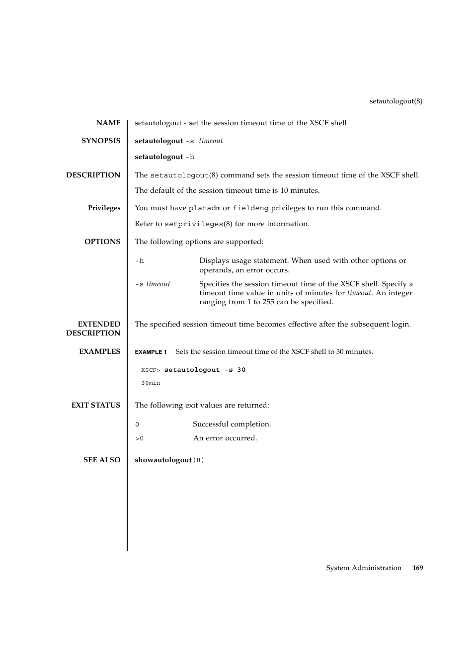 Setautologout | FUJITSU SPARC ENTERPRISE M9000 User Manual | Page 193 / 560