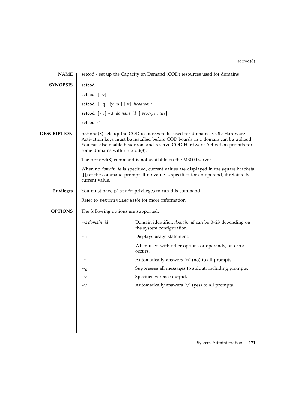 Setcod | FUJITSU SPARC ENTERPRISE M9000 User Manual | Page 195 / 560