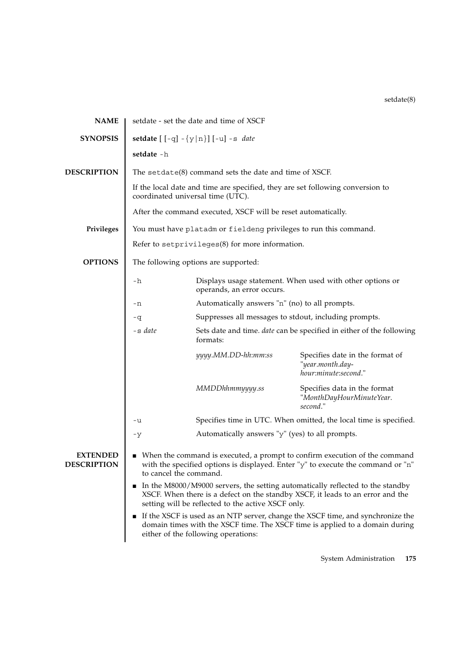 Setdate | FUJITSU SPARC ENTERPRISE M9000 User Manual | Page 199 / 560