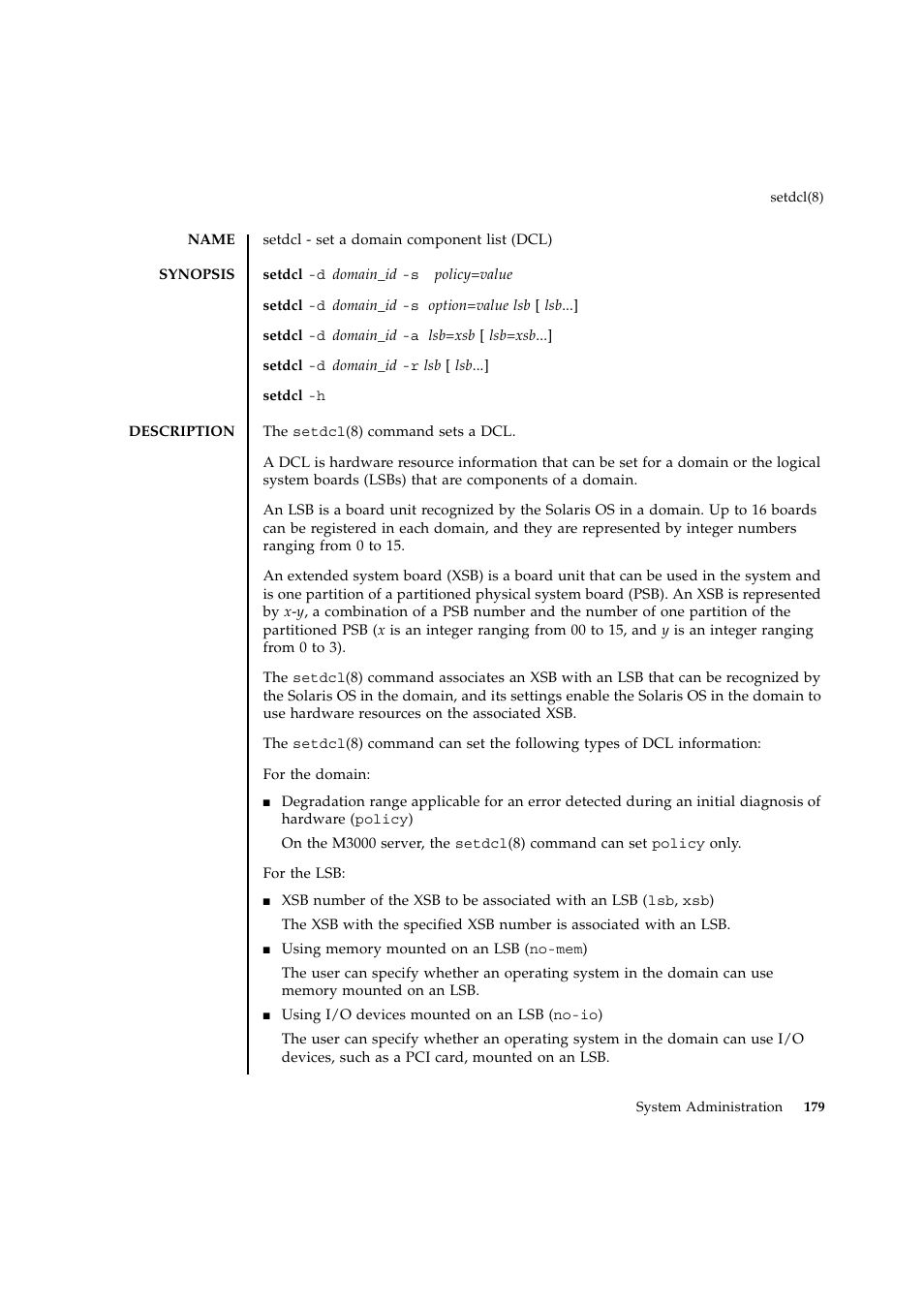 Setdcl | FUJITSU SPARC ENTERPRISE M9000 User Manual | Page 203 / 560