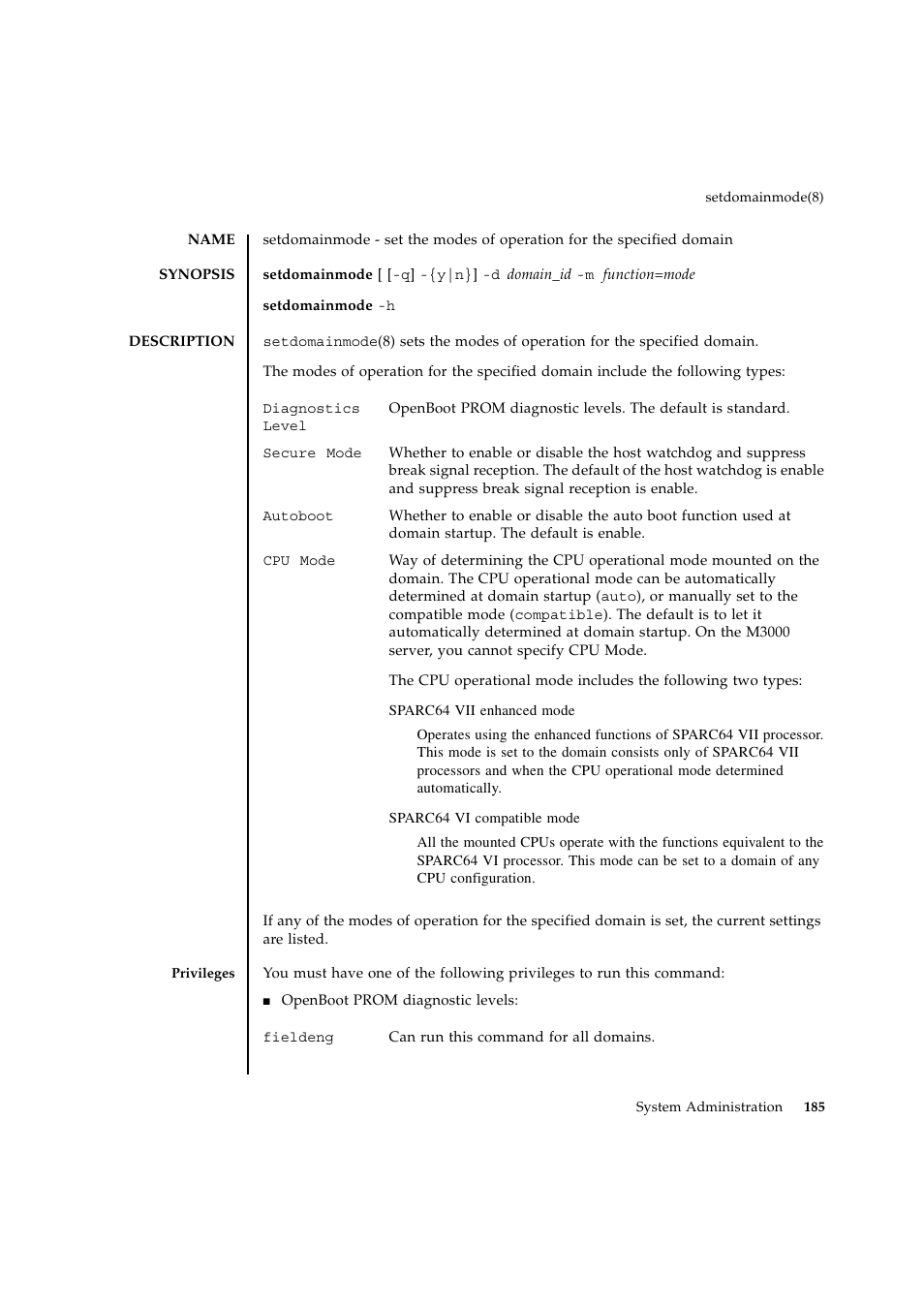 Setdomainmode | FUJITSU SPARC ENTERPRISE M9000 User Manual | Page 209 / 560