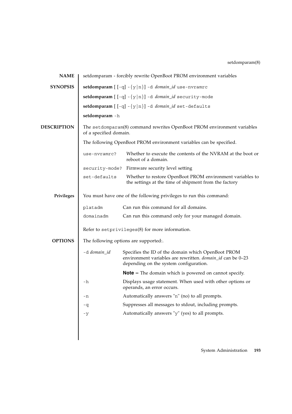 Setdomparam | FUJITSU SPARC ENTERPRISE M9000 User Manual | Page 217 / 560