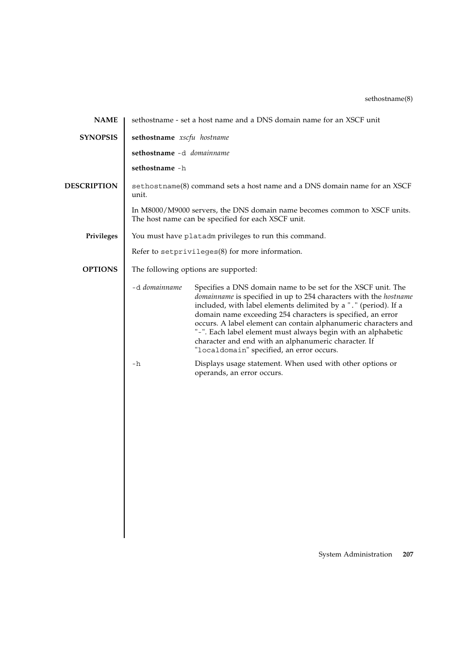 Sethostname | FUJITSU SPARC ENTERPRISE M9000 User Manual | Page 231 / 560