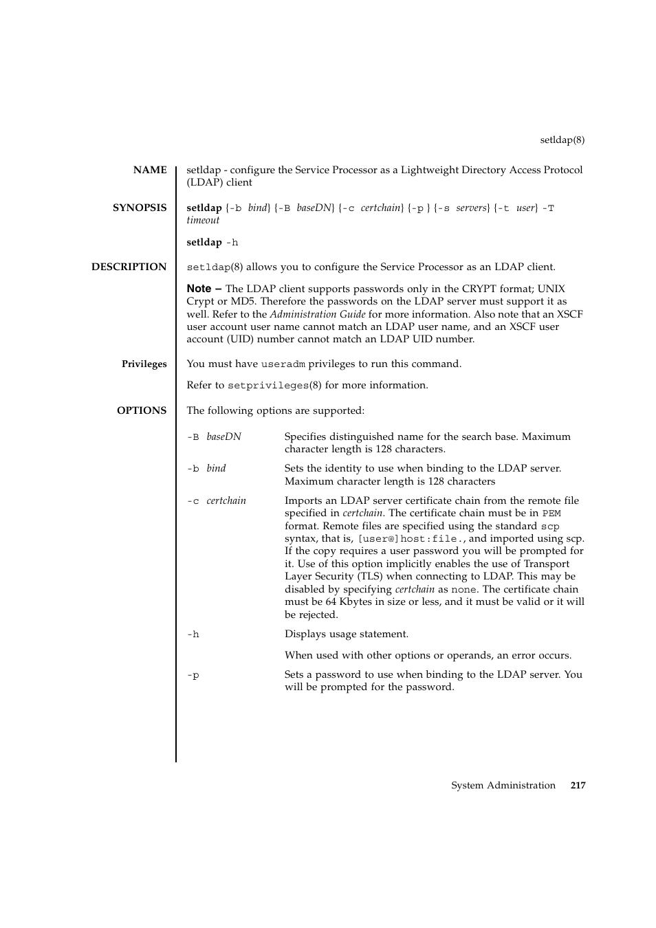 Setldap | FUJITSU SPARC ENTERPRISE M9000 User Manual | Page 241 / 560