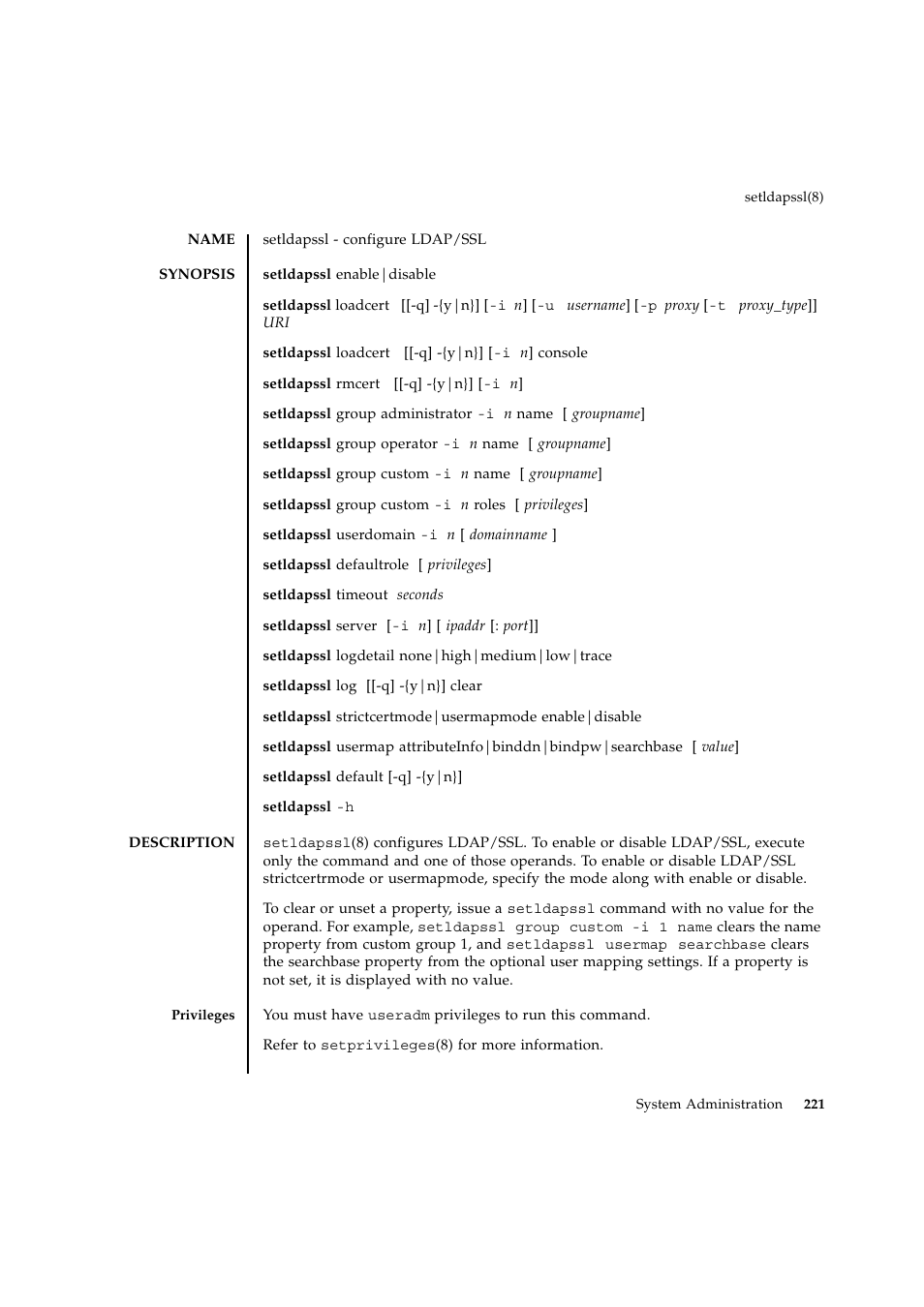 Setldapssl | FUJITSU SPARC ENTERPRISE M9000 User Manual | Page 245 / 560