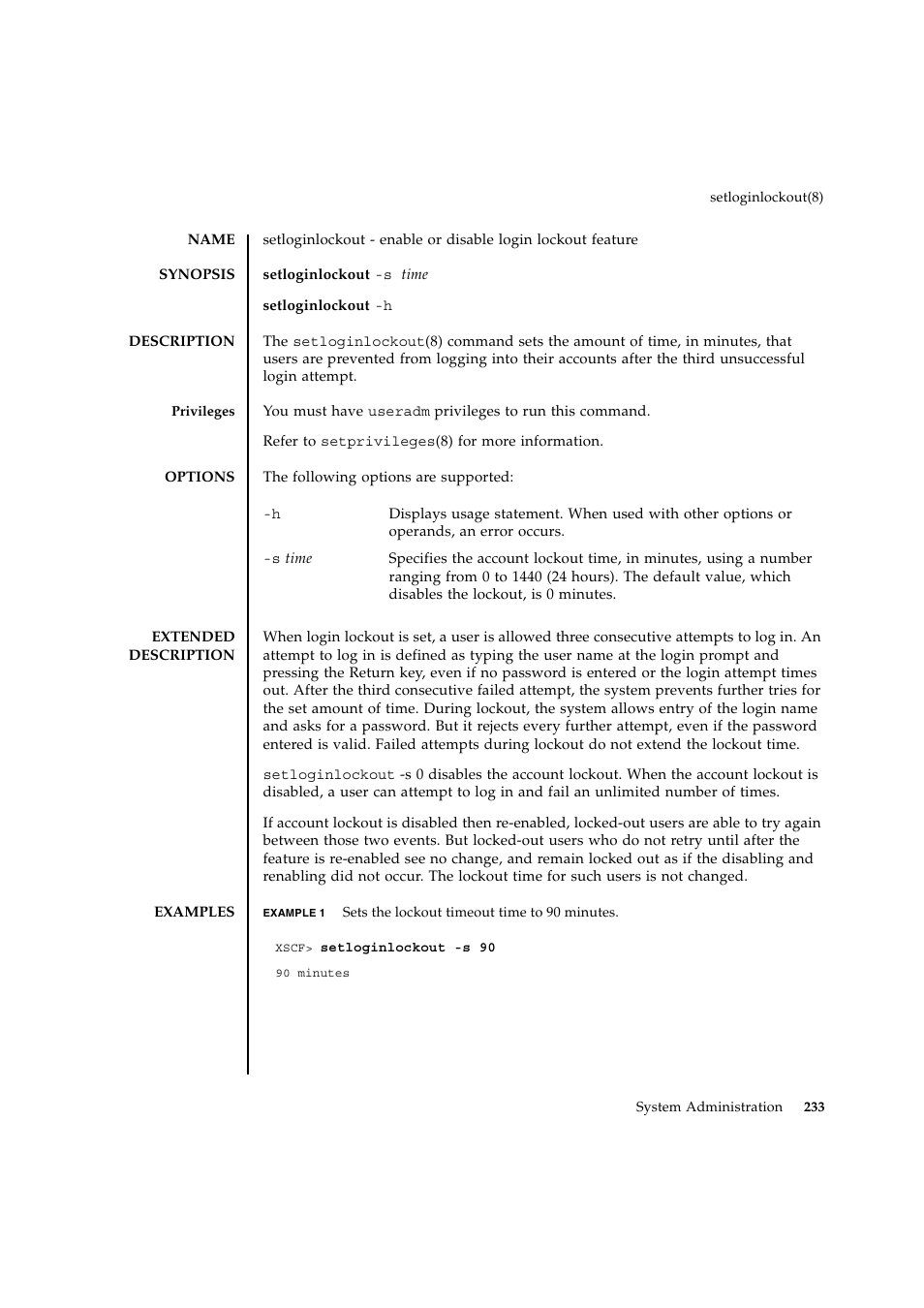 Setloginlockout | FUJITSU SPARC ENTERPRISE M9000 User Manual | Page 257 / 560