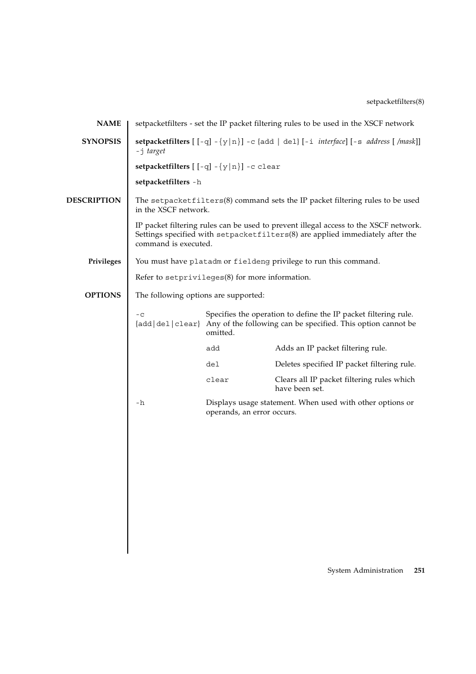 Setpacketfilters | FUJITSU SPARC ENTERPRISE M9000 User Manual | Page 275 / 560