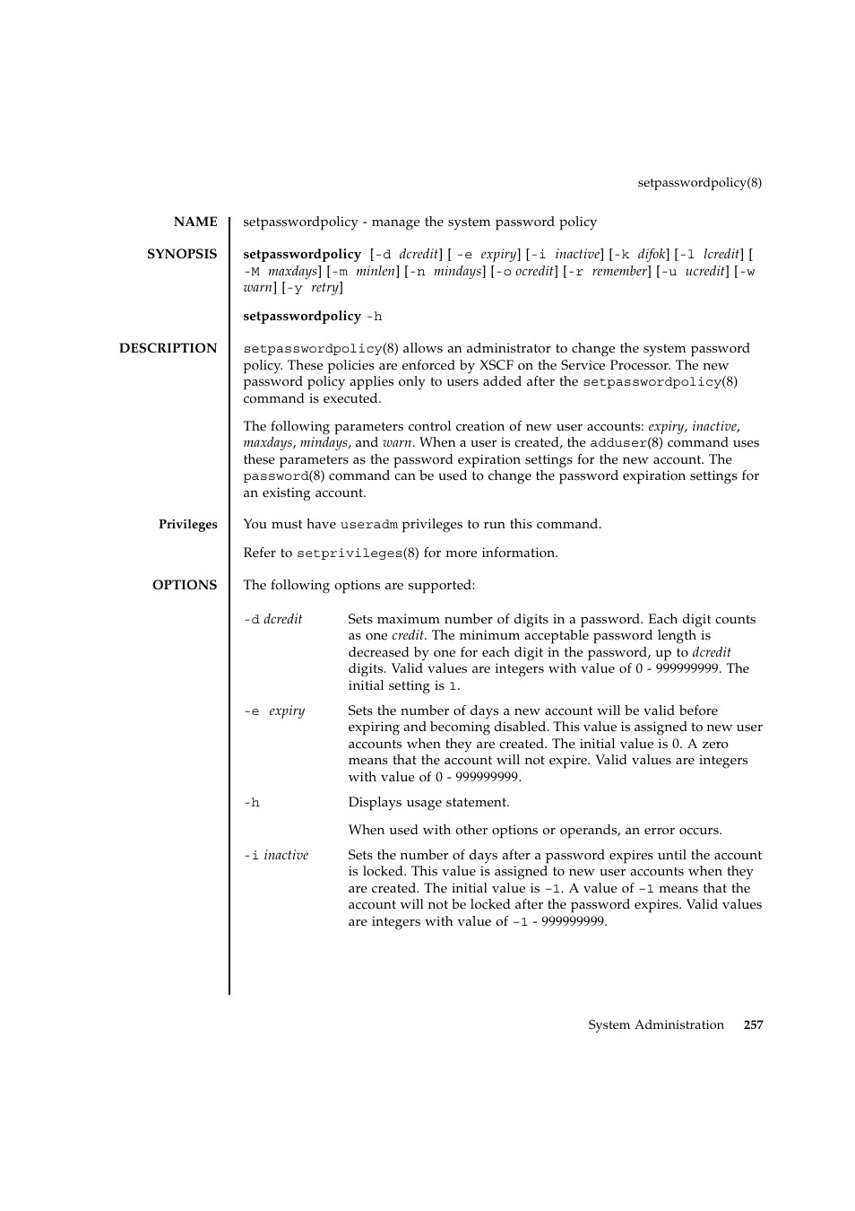 Setpasswordpolicy | FUJITSU SPARC ENTERPRISE M9000 User Manual | Page 281 / 560