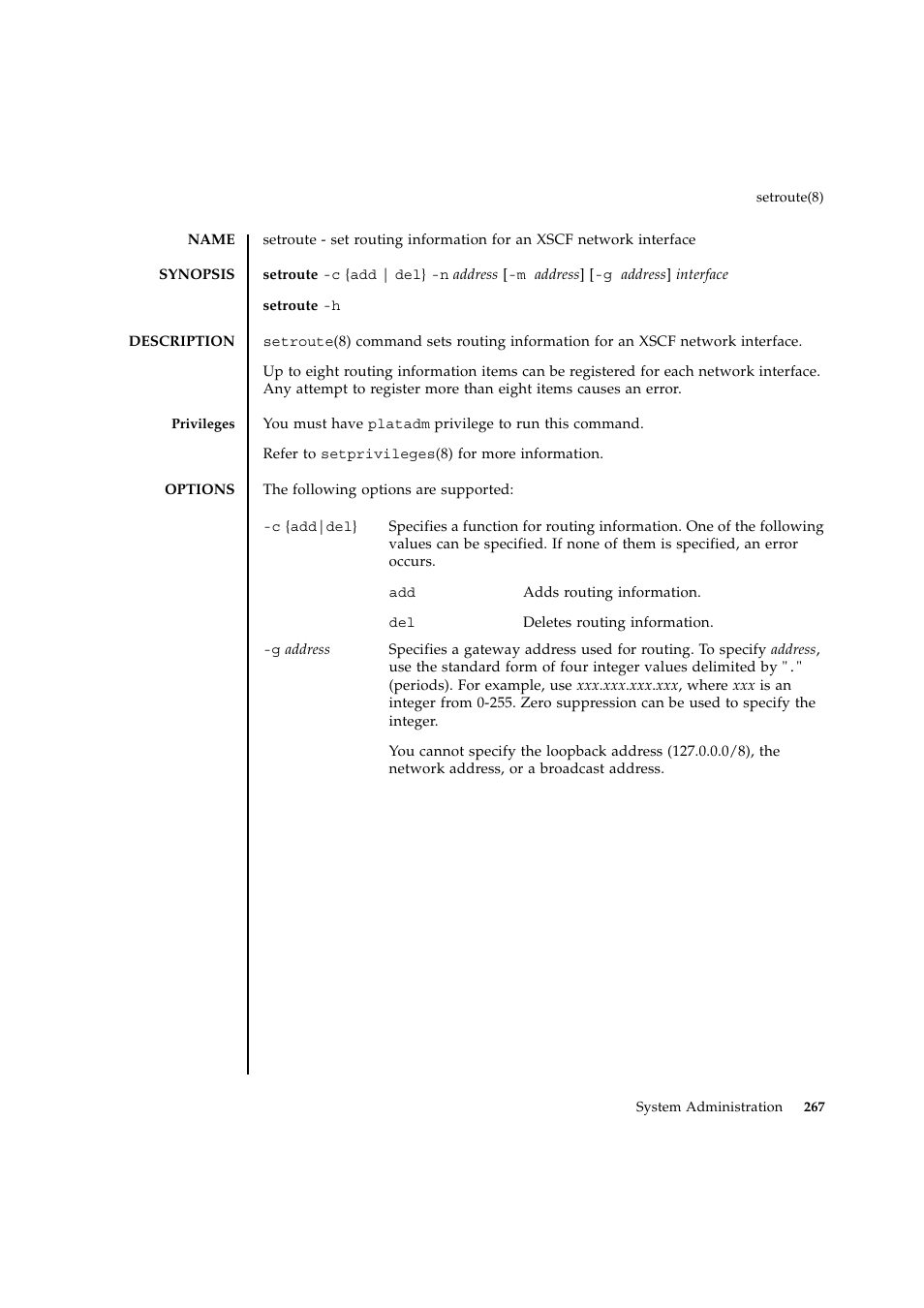 Setroute | FUJITSU SPARC ENTERPRISE M9000 User Manual | Page 291 / 560