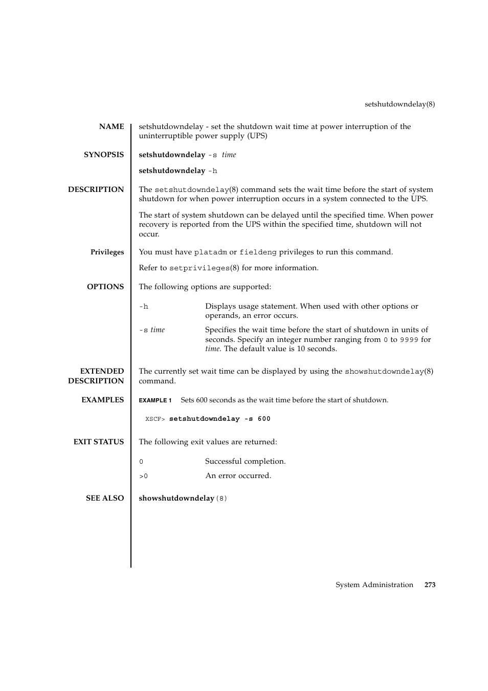 Setshutdowndelay | FUJITSU SPARC ENTERPRISE M9000 User Manual | Page 297 / 560