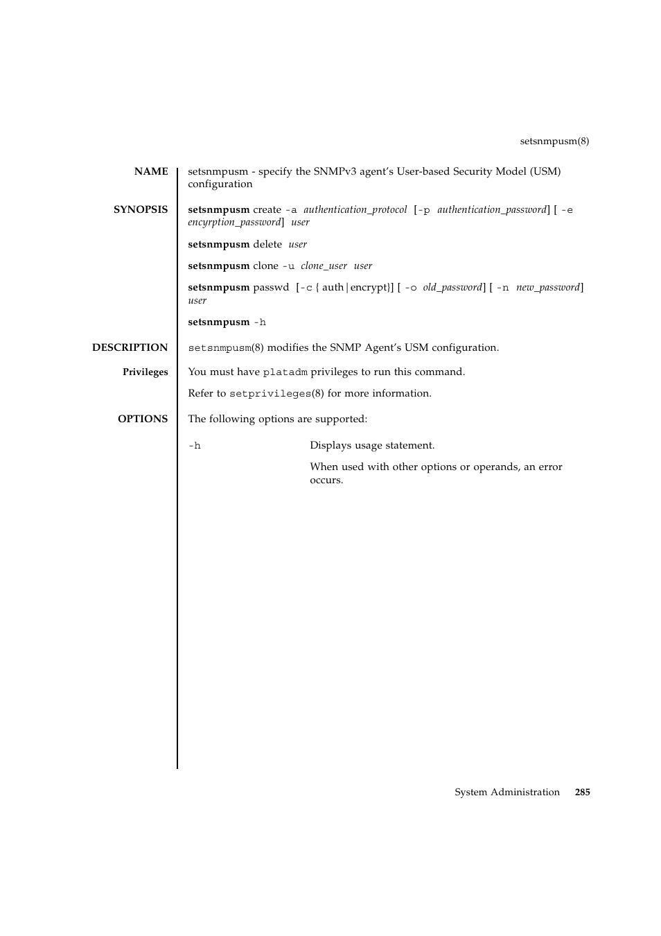 Setsnmpusm | FUJITSU SPARC ENTERPRISE M9000 User Manual | Page 309 / 560