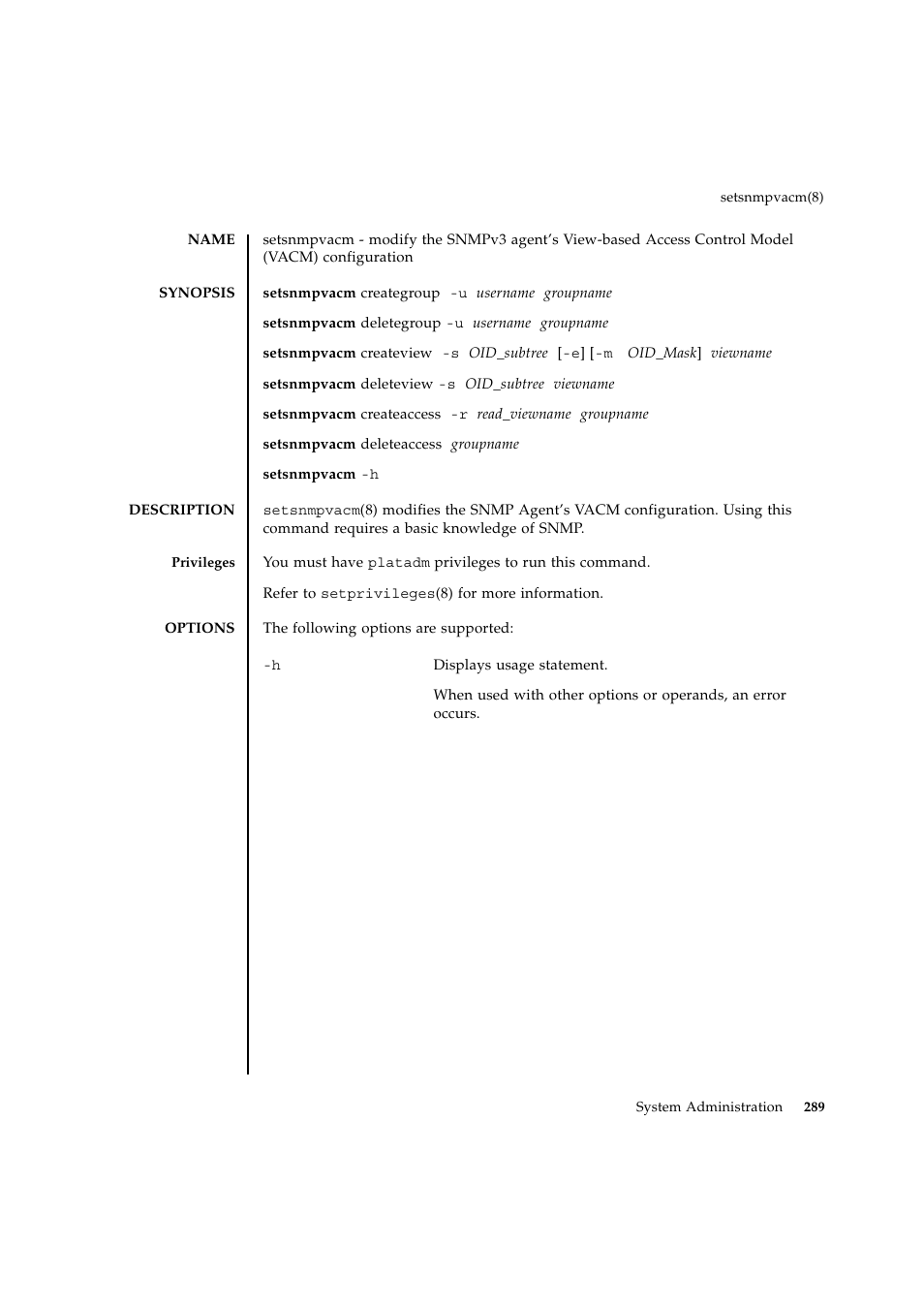 Setsnmpvacm | FUJITSU SPARC ENTERPRISE M9000 User Manual | Page 313 / 560