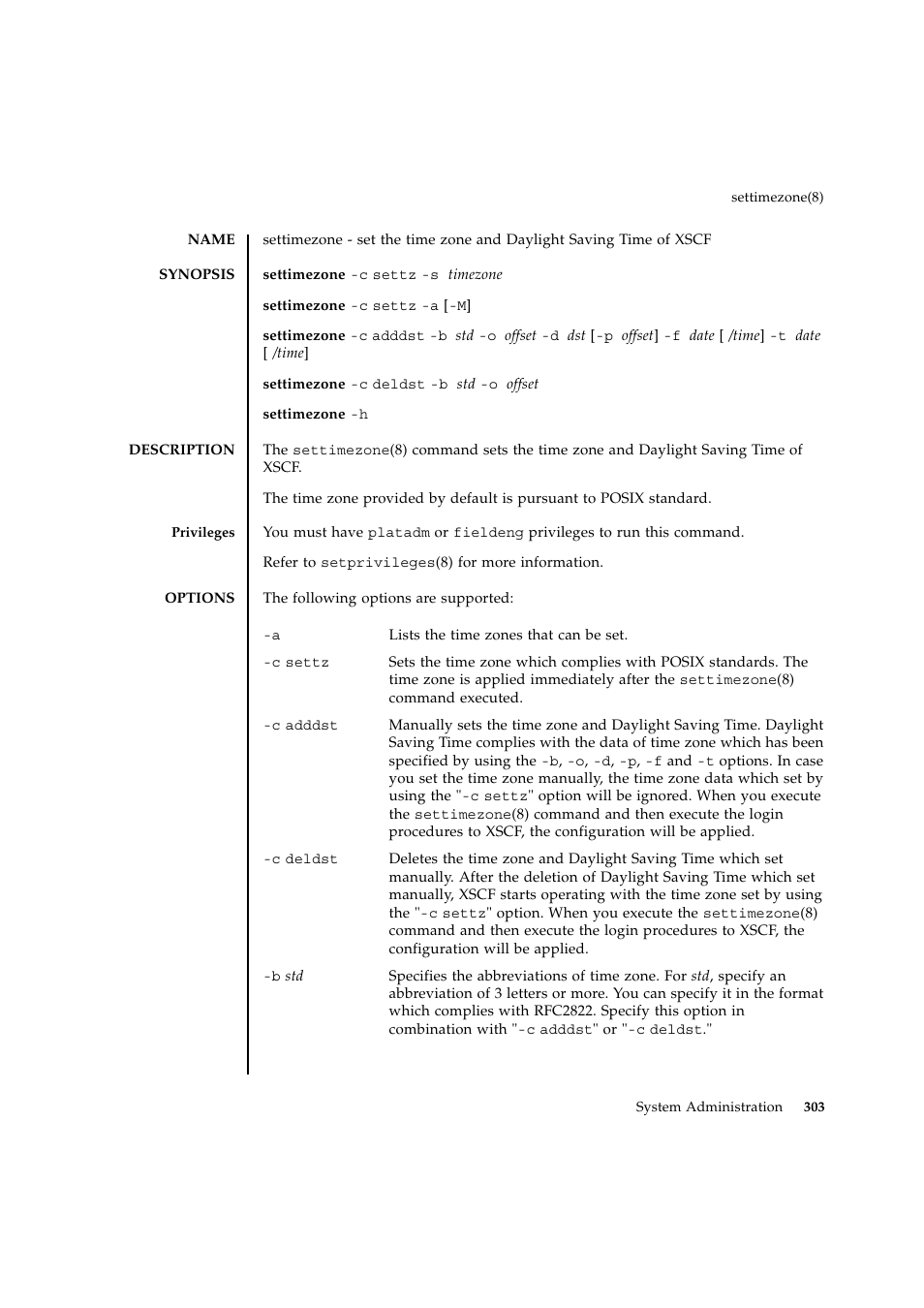 Settimezone | FUJITSU SPARC ENTERPRISE M9000 User Manual | Page 327 / 560