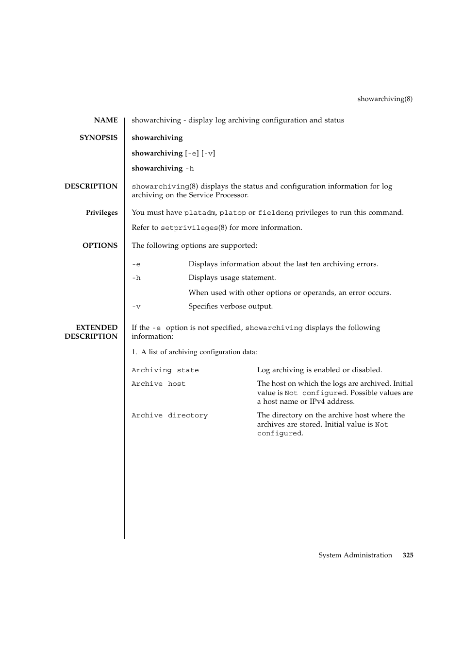 Showarchiving | FUJITSU SPARC ENTERPRISE M9000 User Manual | Page 349 / 560