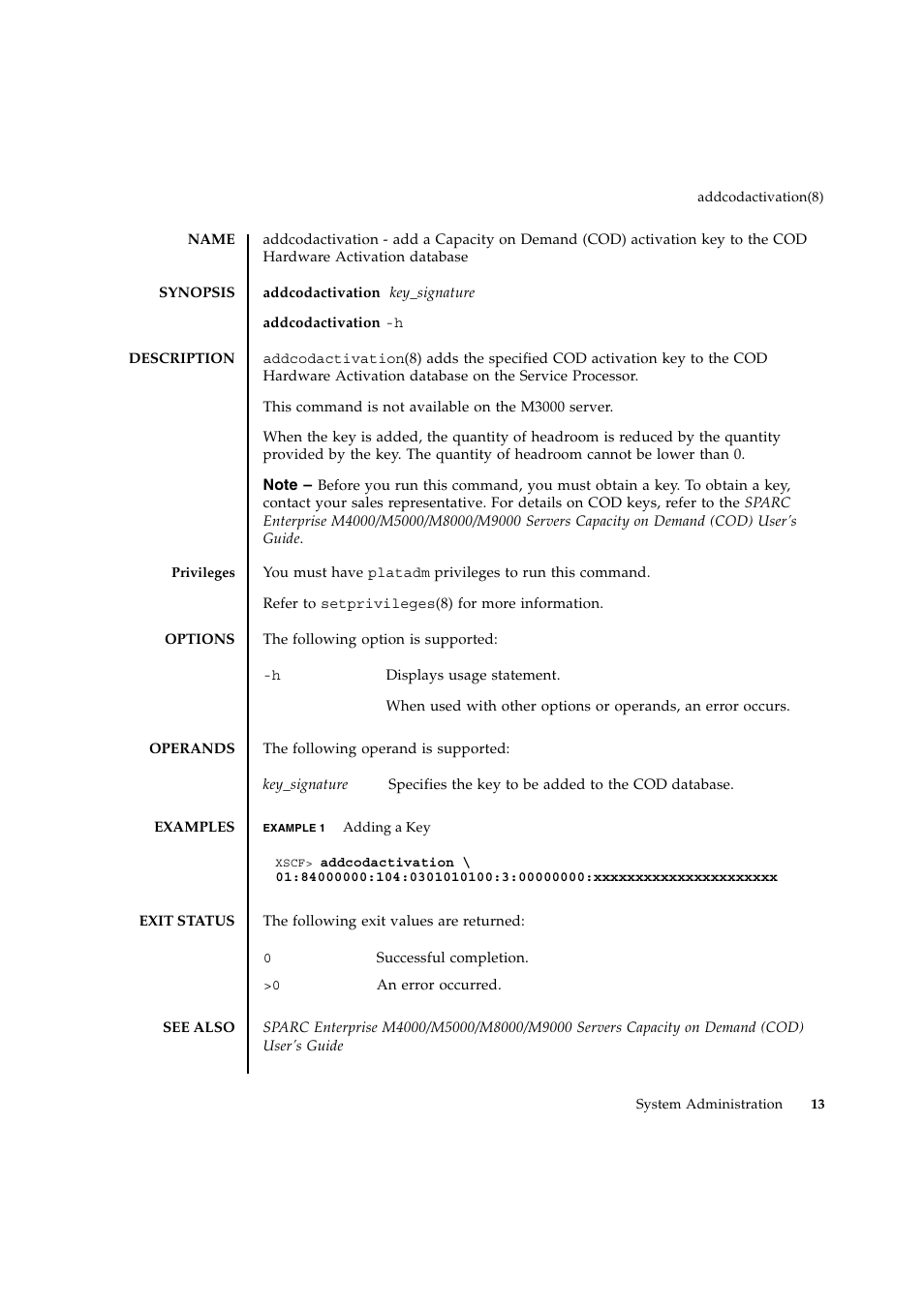 Addcodactivation | FUJITSU SPARC ENTERPRISE M9000 User Manual | Page 37 / 560