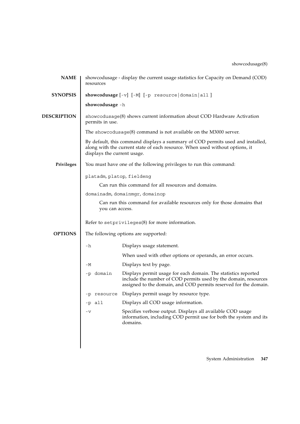 Showcodusage | FUJITSU SPARC ENTERPRISE M9000 User Manual | Page 371 / 560