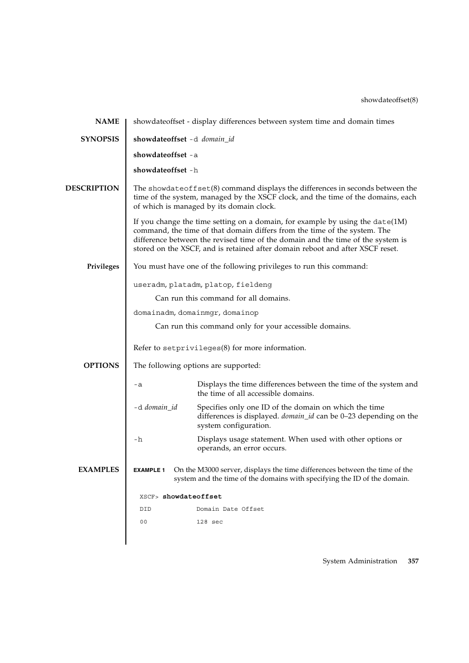 Showdateoffset | FUJITSU SPARC ENTERPRISE M9000 User Manual | Page 381 / 560