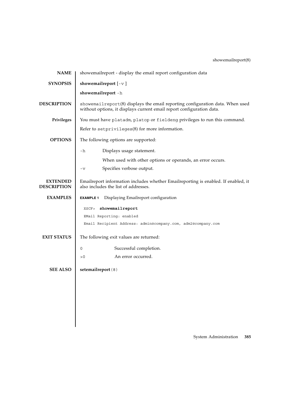 Showemailreport | FUJITSU SPARC ENTERPRISE M9000 User Manual | Page 409 / 560