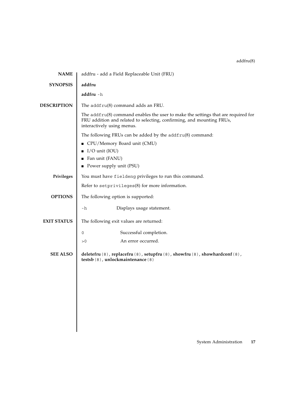 Addfru | FUJITSU SPARC ENTERPRISE M9000 User Manual | Page 41 / 560