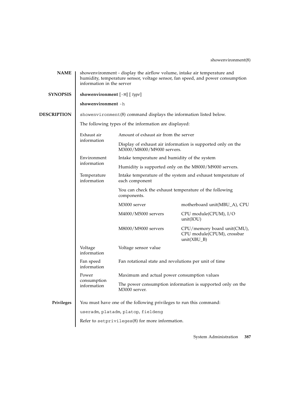 Showenvironment | FUJITSU SPARC ENTERPRISE M9000 User Manual | Page 411 / 560