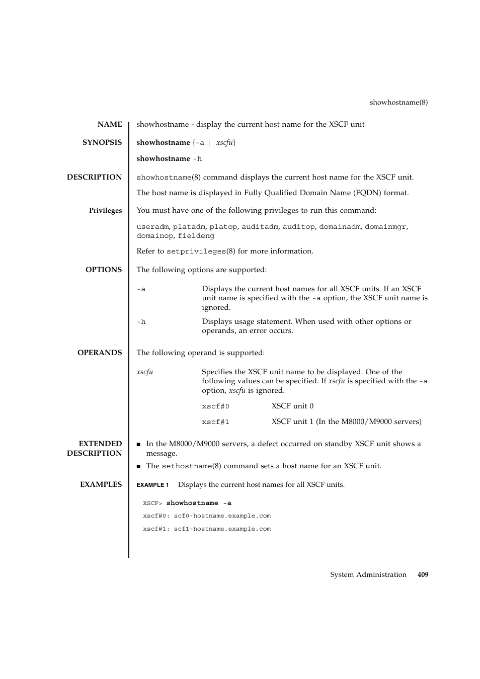 Showhostname | FUJITSU SPARC ENTERPRISE M9000 User Manual | Page 433 / 560