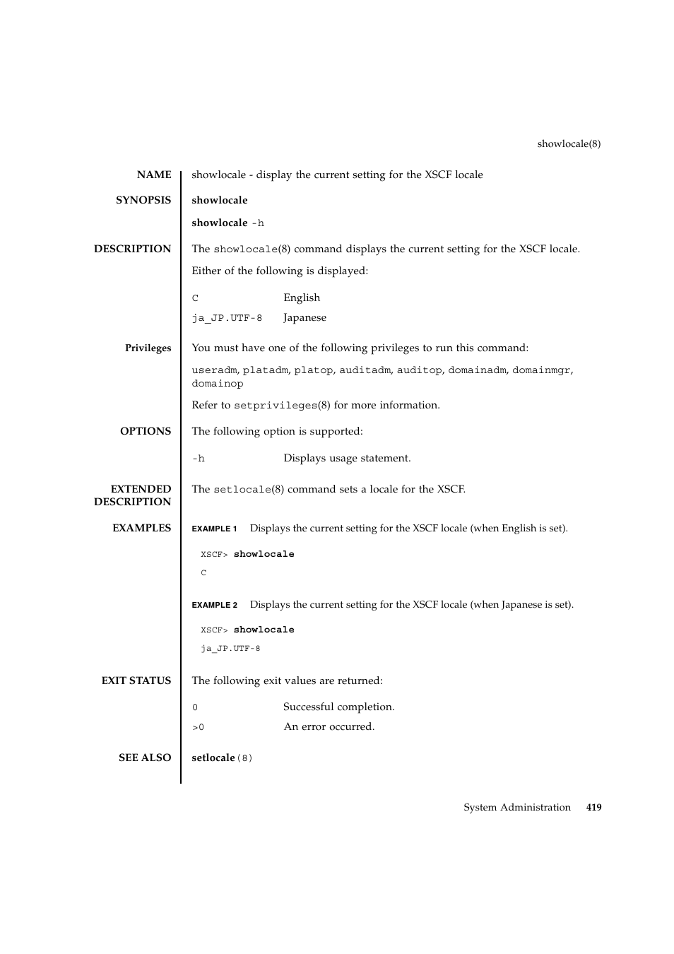 Showlocale | FUJITSU SPARC ENTERPRISE M9000 User Manual | Page 443 / 560