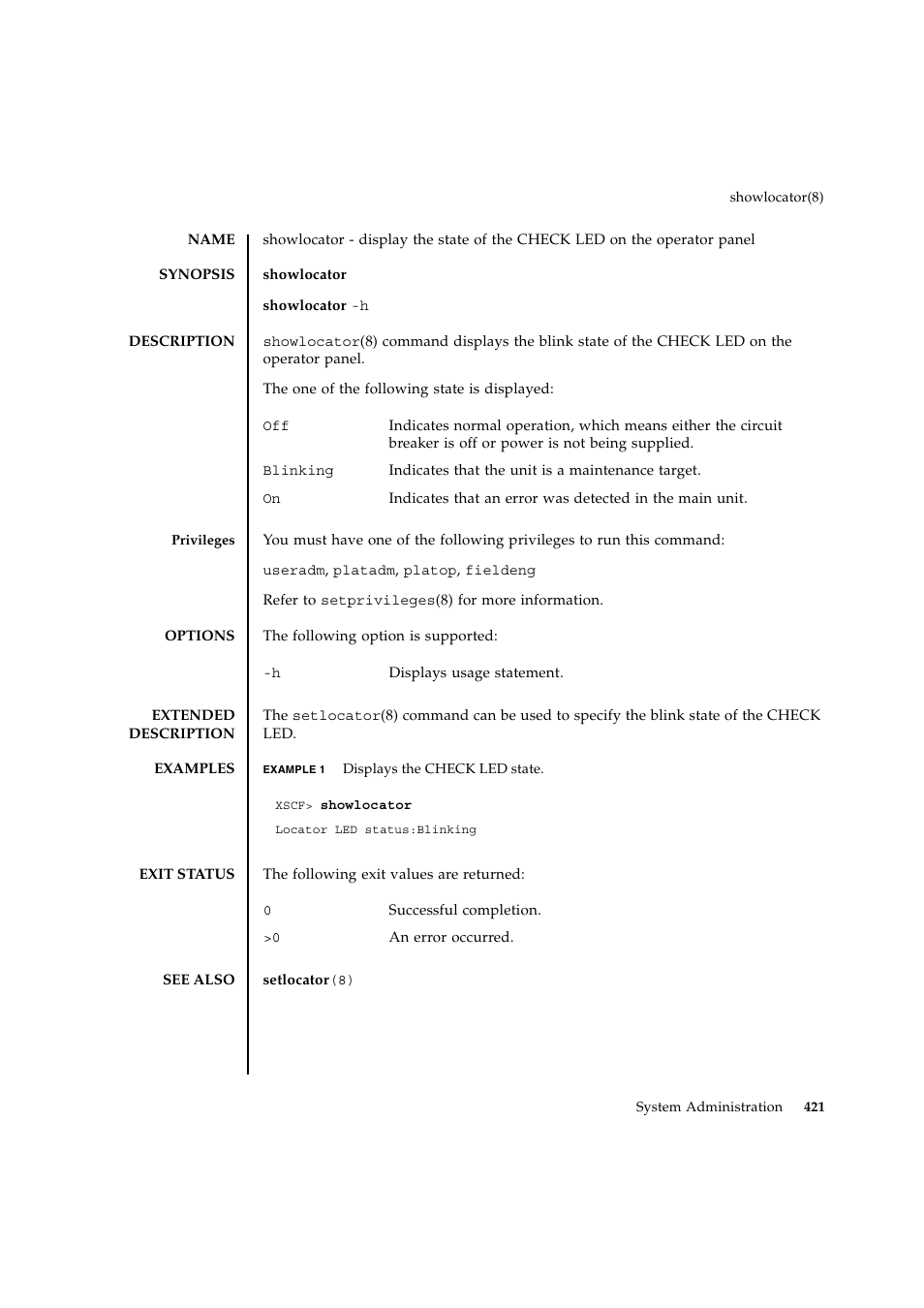 Showlocator | FUJITSU SPARC ENTERPRISE M9000 User Manual | Page 445 / 560