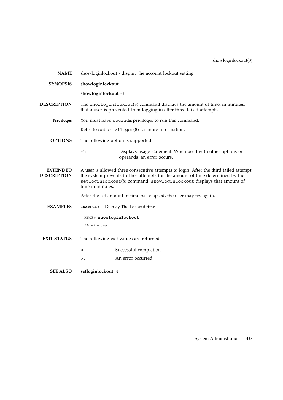 Showloginlockout | FUJITSU SPARC ENTERPRISE M9000 User Manual | Page 447 / 560