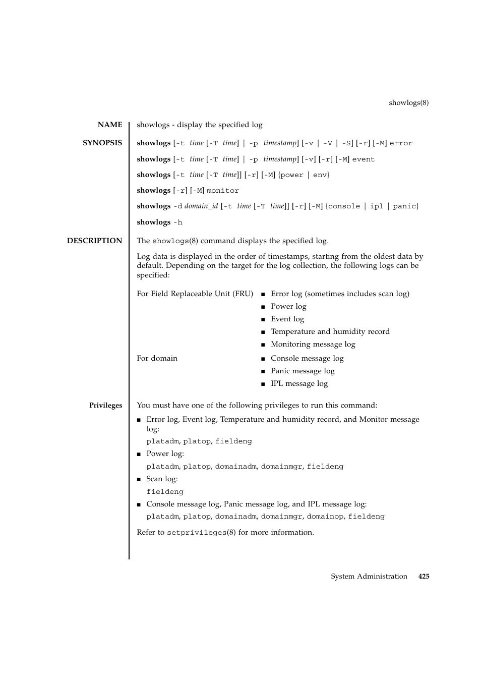 Showlogs | FUJITSU SPARC ENTERPRISE M9000 User Manual | Page 449 / 560