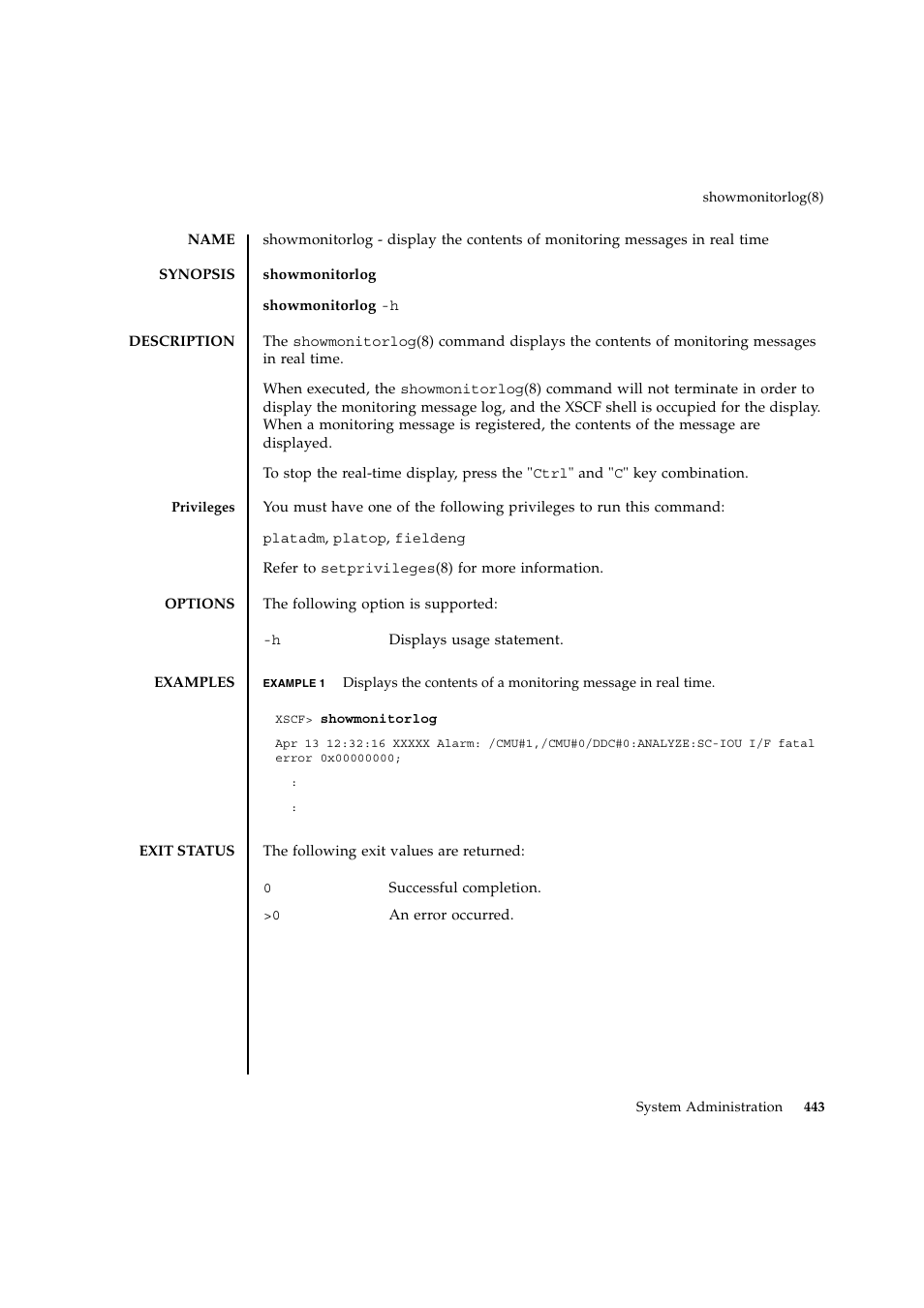 Showmonitorlog | FUJITSU SPARC ENTERPRISE M9000 User Manual | Page 467 / 560