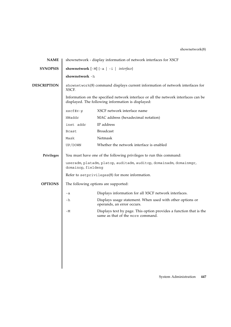 Shownetwork | FUJITSU SPARC ENTERPRISE M9000 User Manual | Page 471 / 560