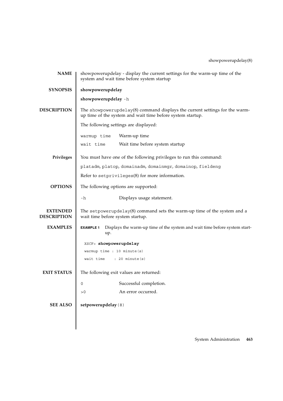 Showpowerupdelay | FUJITSU SPARC ENTERPRISE M9000 User Manual | Page 487 / 560