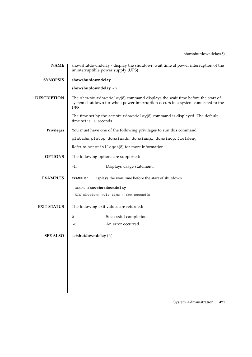 Showshutdowndelay | FUJITSU SPARC ENTERPRISE M9000 User Manual | Page 495 / 560