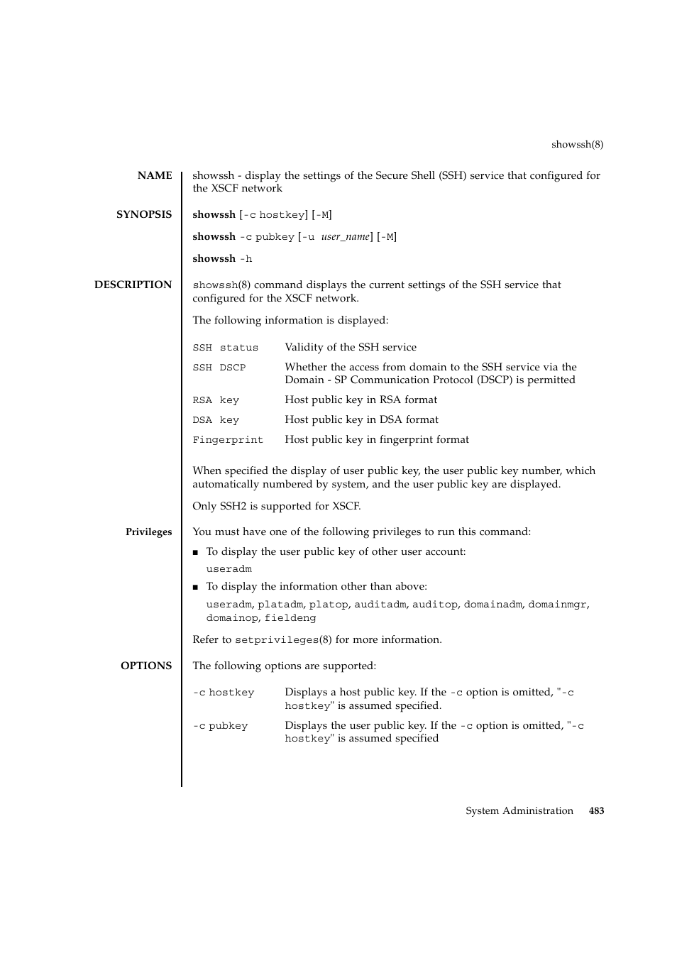 Showssh | FUJITSU SPARC ENTERPRISE M9000 User Manual | Page 507 / 560