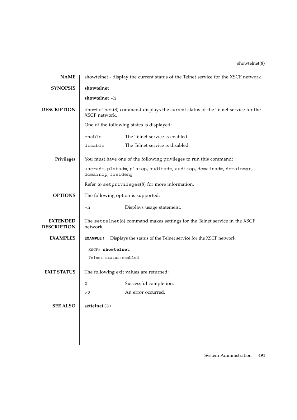 Showtelnet | FUJITSU SPARC ENTERPRISE M9000 User Manual | Page 515 / 560