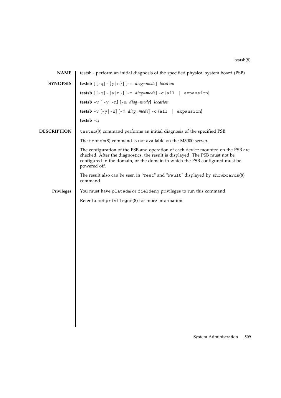 Testsb | FUJITSU SPARC ENTERPRISE M9000 User Manual | Page 533 / 560